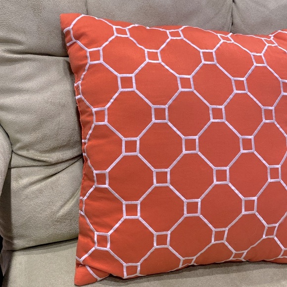 Colin & Justin Orange & White Geometric Decorative Embroidered Pillow Home Decor - Picture 3 of 8